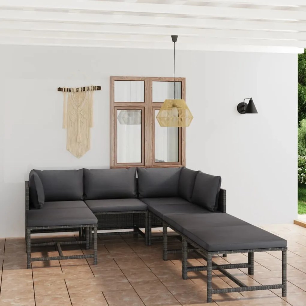 Set divani da giardino 7 pz con cuscini in polyrattan grigio