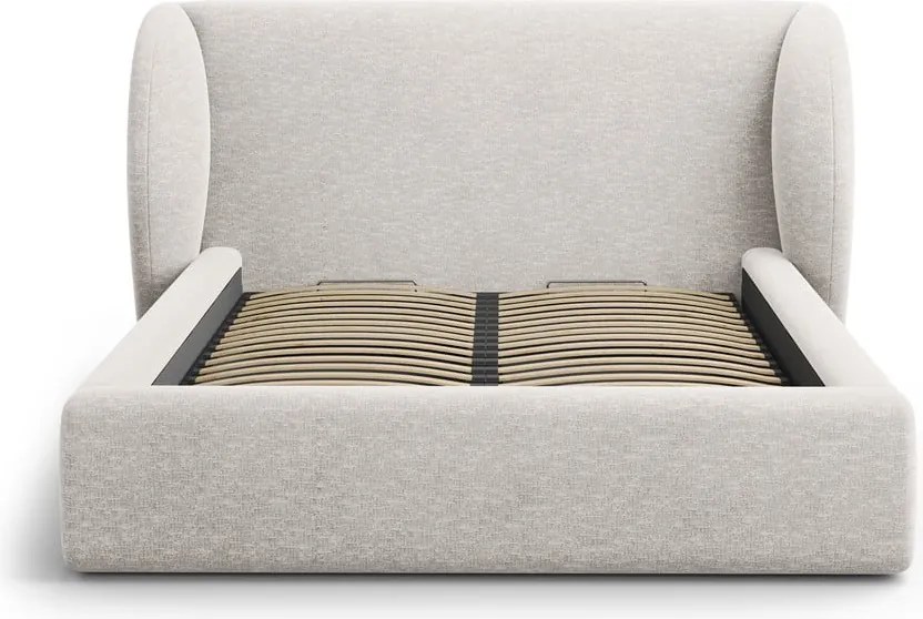 Letto matrimoniale imbottito in grigio chiaro con contenitore con rete inclusa 160x200 cm Miley – Micadoni