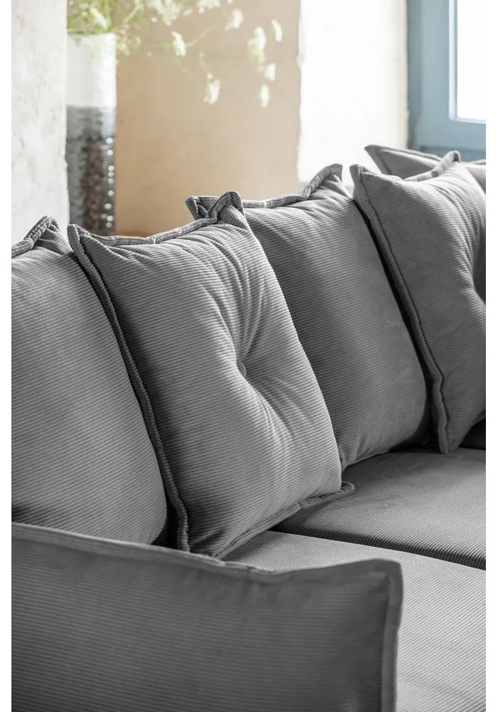 Divano letto angolare in velluto a coste grigio (angolo destro a forma di U) Lazy Lukka - Miuform