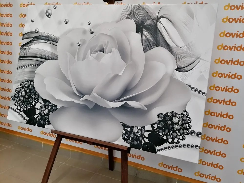 Quadro su tela – Rose di lusso con astrazione in bianco e nero