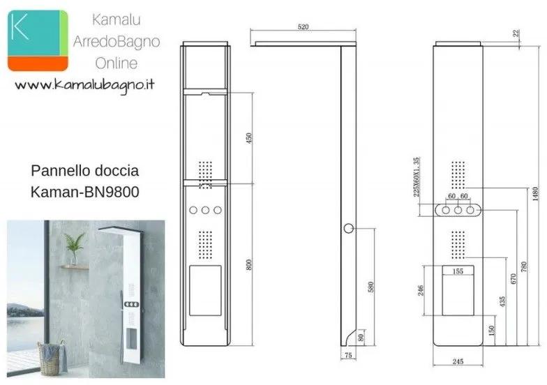Kamalu - pannello idromassaggio colore bianco e nero con mensola integrata modello kaman-bn9800
