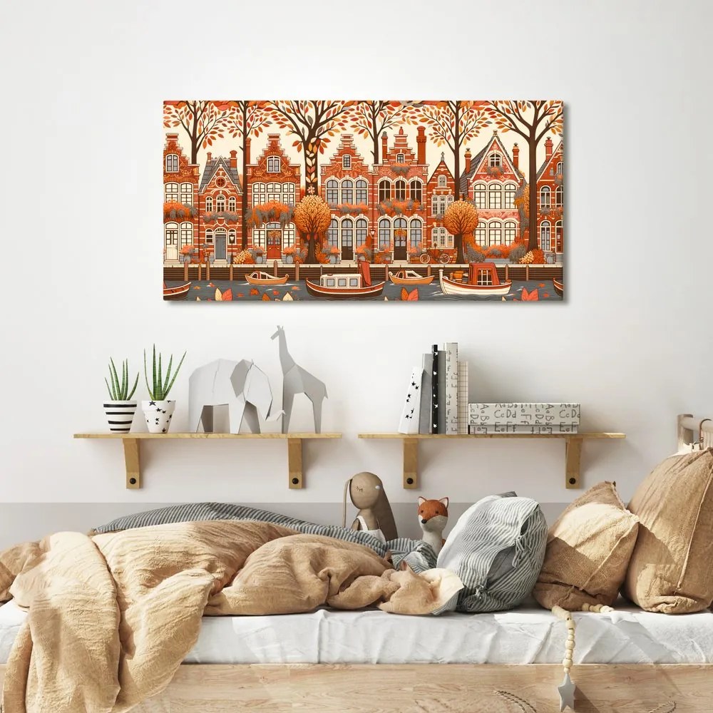 Quadro su tela – Canale cittadino in pieno autunno dorato