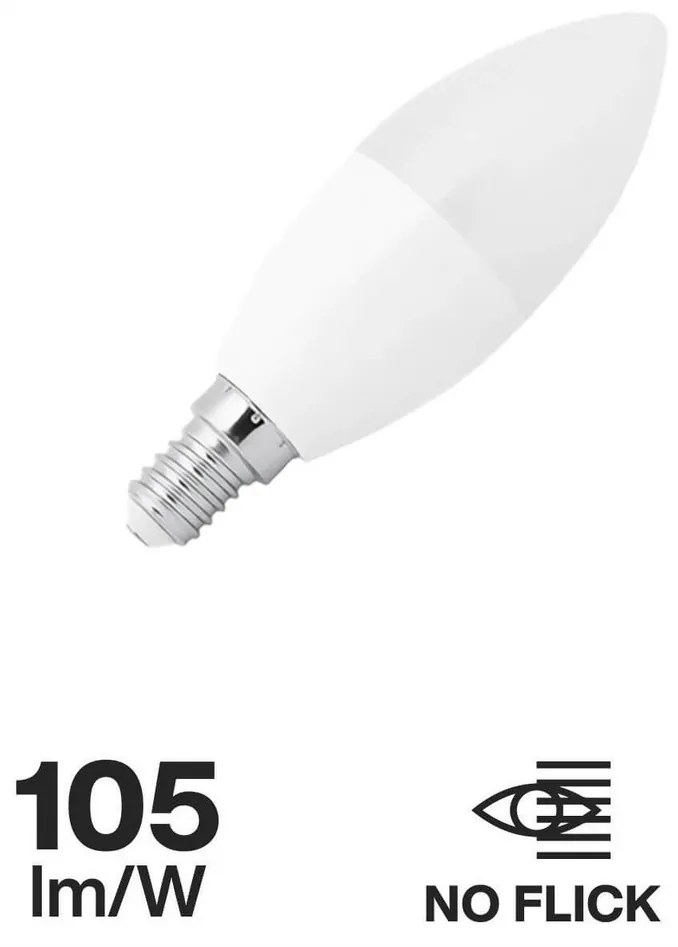 Lampada LED E14 9W C37 105lm/W Colore Bianco Freddo 6.000K