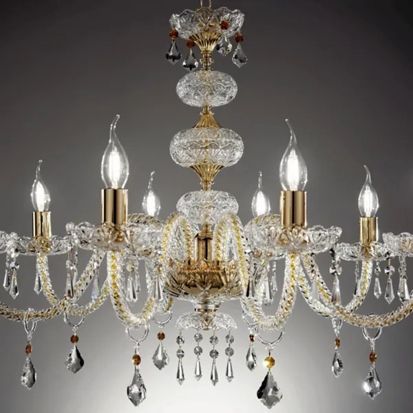Lampadario sospeso DALLAS D87 cm in cristallo con finiture oro da 8 luci