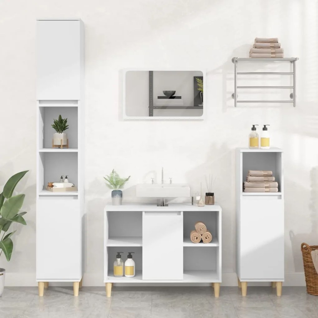 Set Mobili Da Bagno 3 Pz Bianco İn Legno Multistrato /