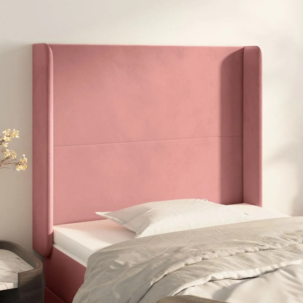 Testiera Ad Orecchio Nera 93x16x118/128 Cm İn Velluto /