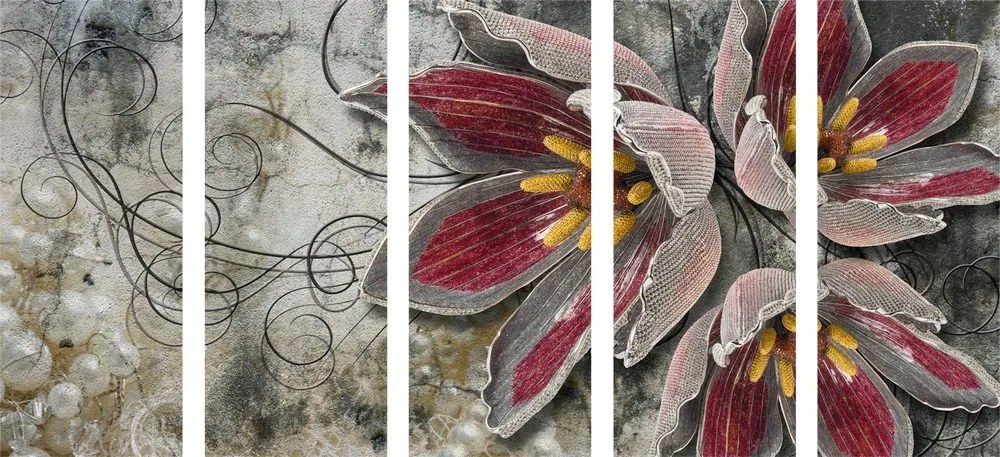 Quadri 5 pezzi – Fiori con perle