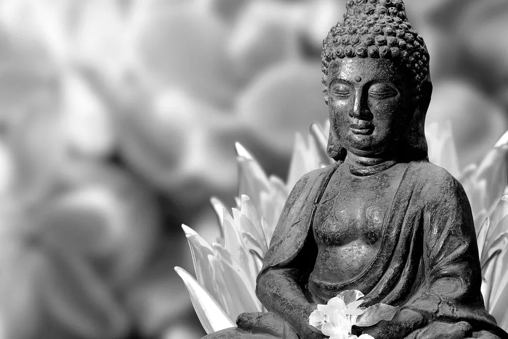 Stampa su tela – Buddha sereno in bianco e nero