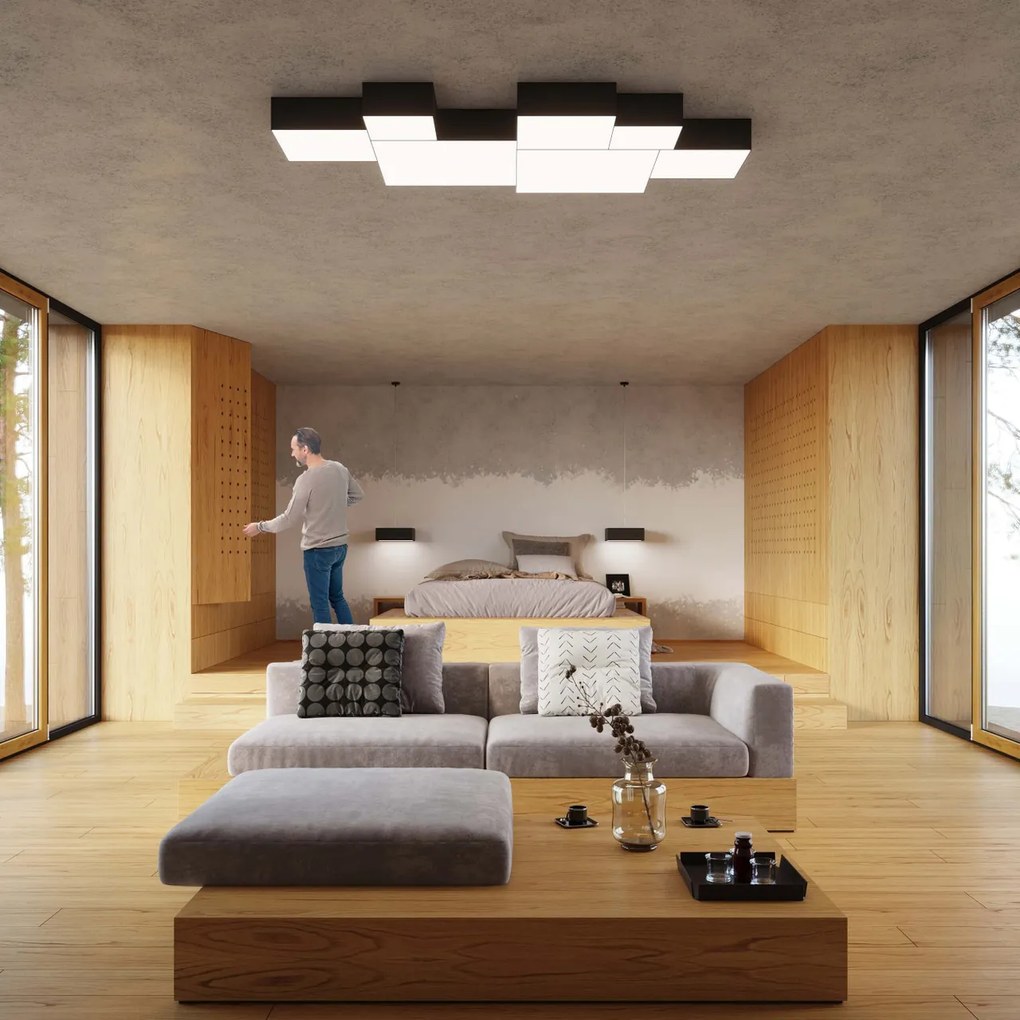 Plafoniera da Soffitto Quadrata in PVC 2xE27 HORUS 35 Nera da interno