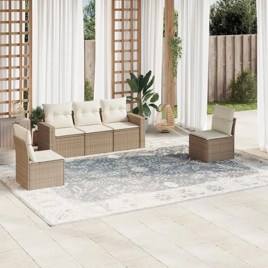 Set divano da giardino 5 pz con cuscini beige in polyrattan