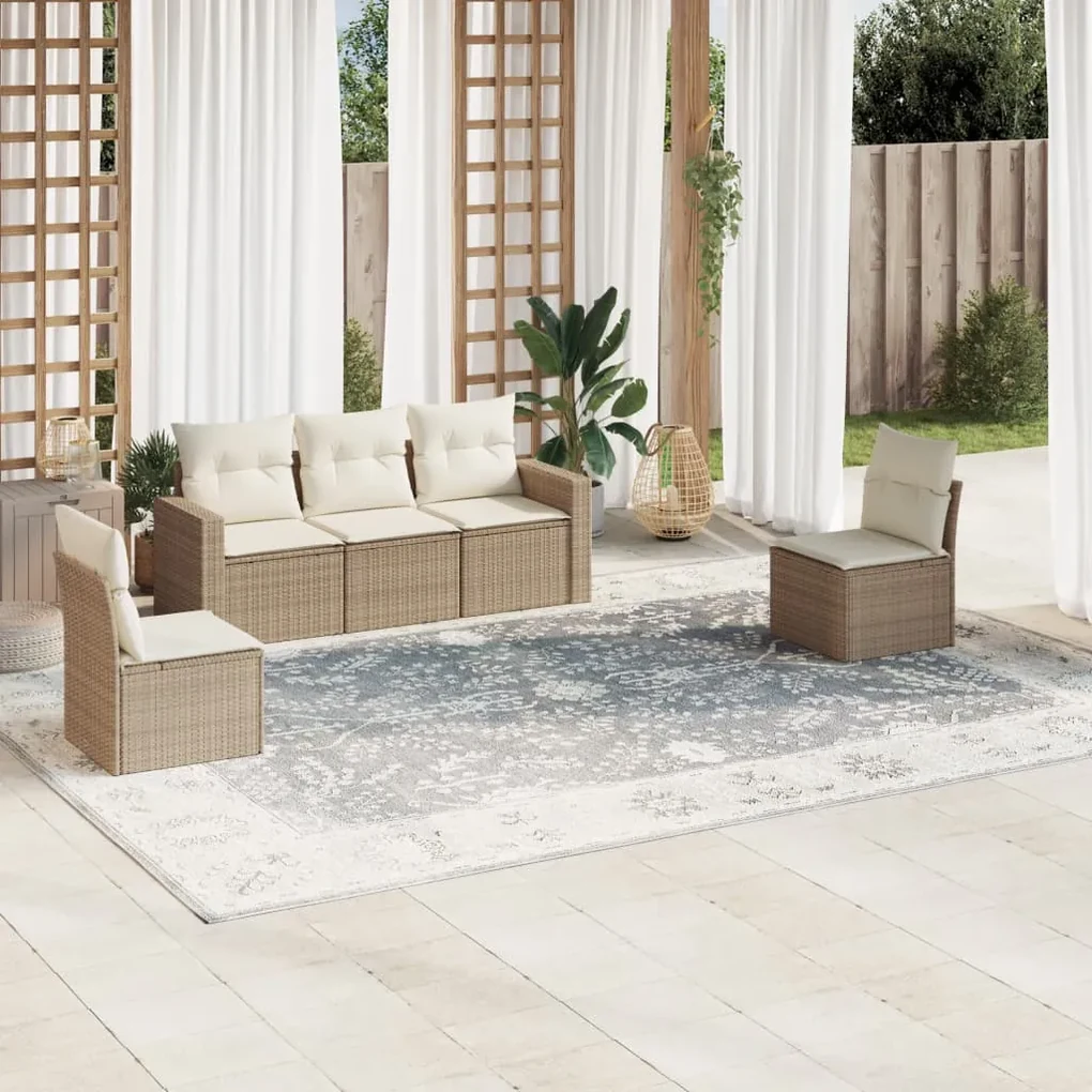 Set divano da giardino 5 pz con cuscini beige in polyrattan