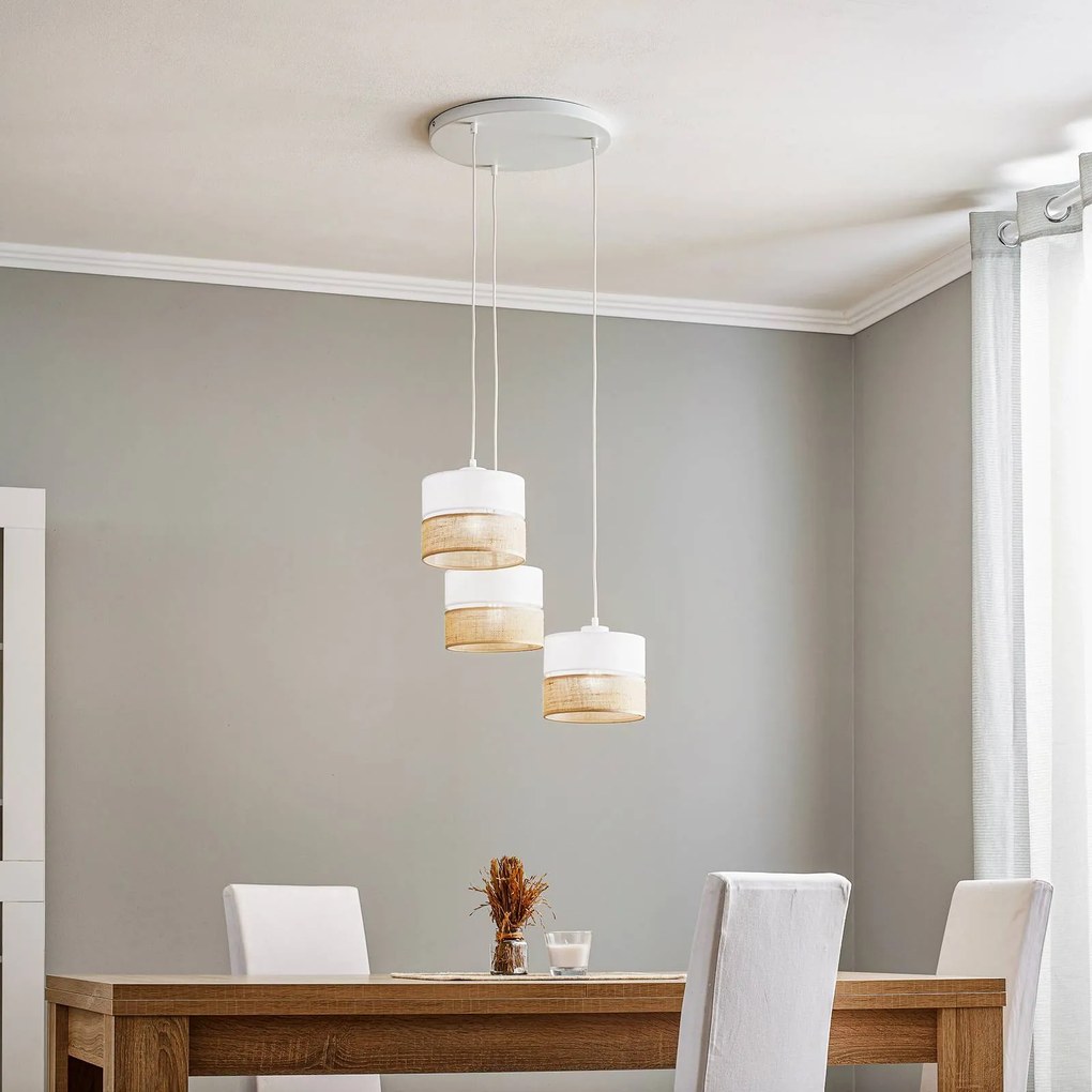 Lampada a sospensione Linobianco TK Lighting, dimmerabile, Bianco / Opale, Soggiorno / Sala da pranzo, Tessuto / Stoffa / Seta, Moderno, Lampada a sospensione