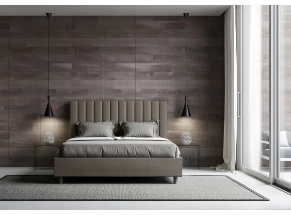 Letto matrimoniale contenitore imbottito 160x210 similpelle cappuccino Agueda