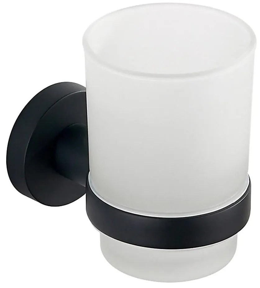 Aqualine - Portaspazzolino a parete SAMBA bianco latte vetro/opaco nero