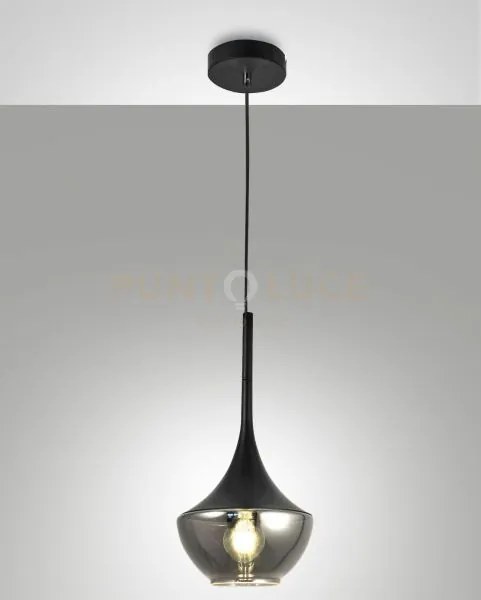 Apollo sospensione nera 1 luce attacco e27 d.20cm in metallo e vetro