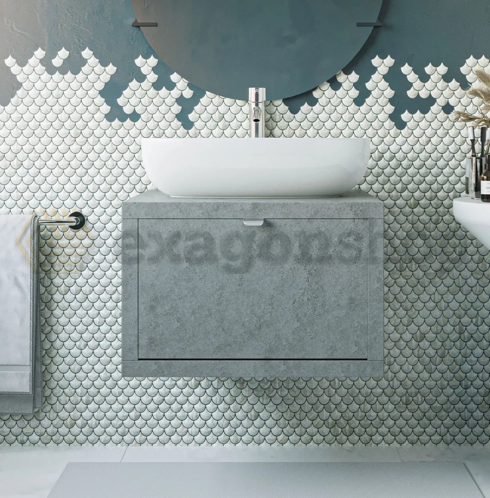 Mobile bagno Grigio Cielo 60x50 Thema con cassetto e Lavabo rettangolare da appoggio bianco in ceramica