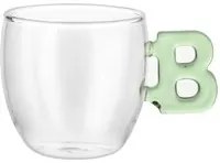 Tazzina caffè lettera B verde in vetro borosilicato, 150 ml