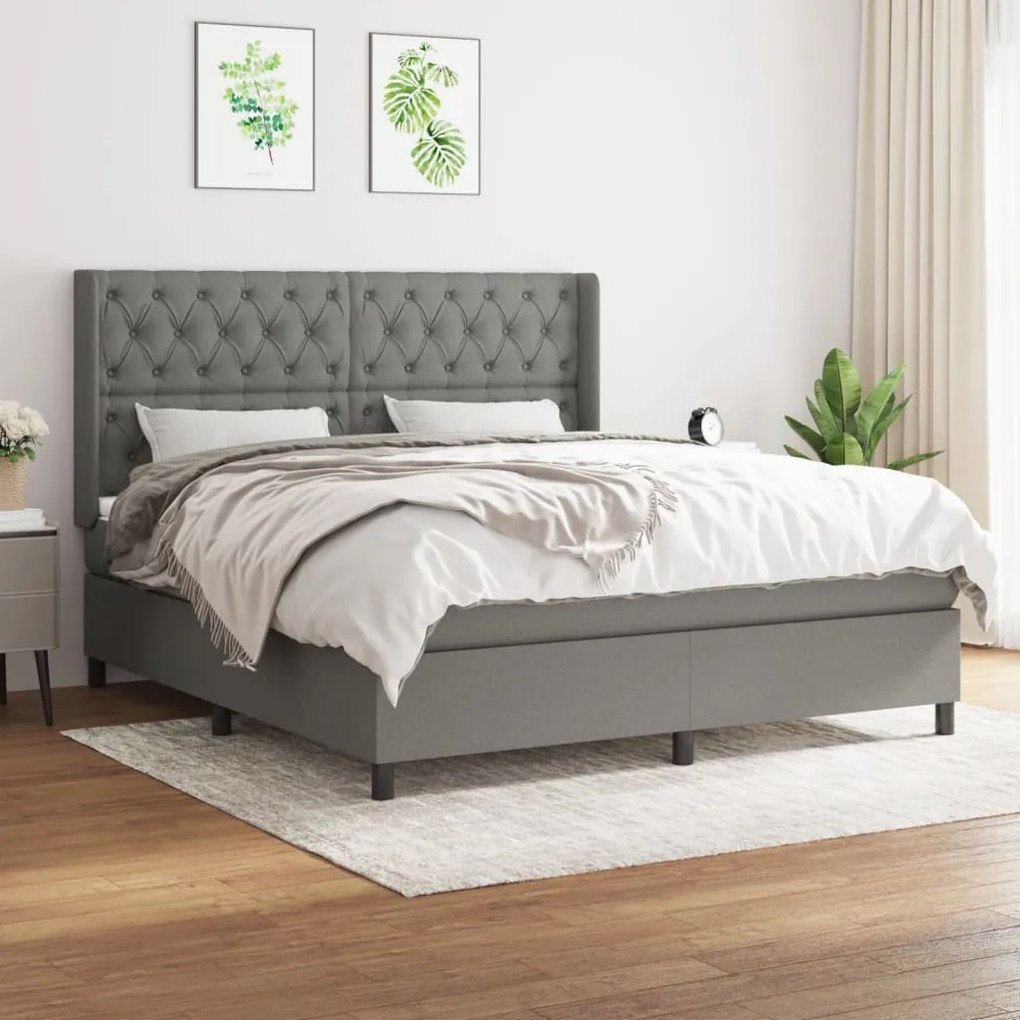 Giroletto A Molle Con Materasso Grigio Scuro 160x200 Cm Tessuto /