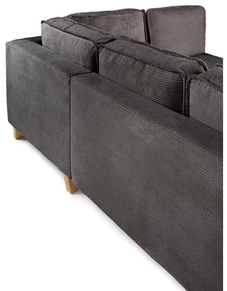 Divano angolare grigio allungabile (con penisola a destra) con rivestimento in velluto a coste Tori – Bonami Selection