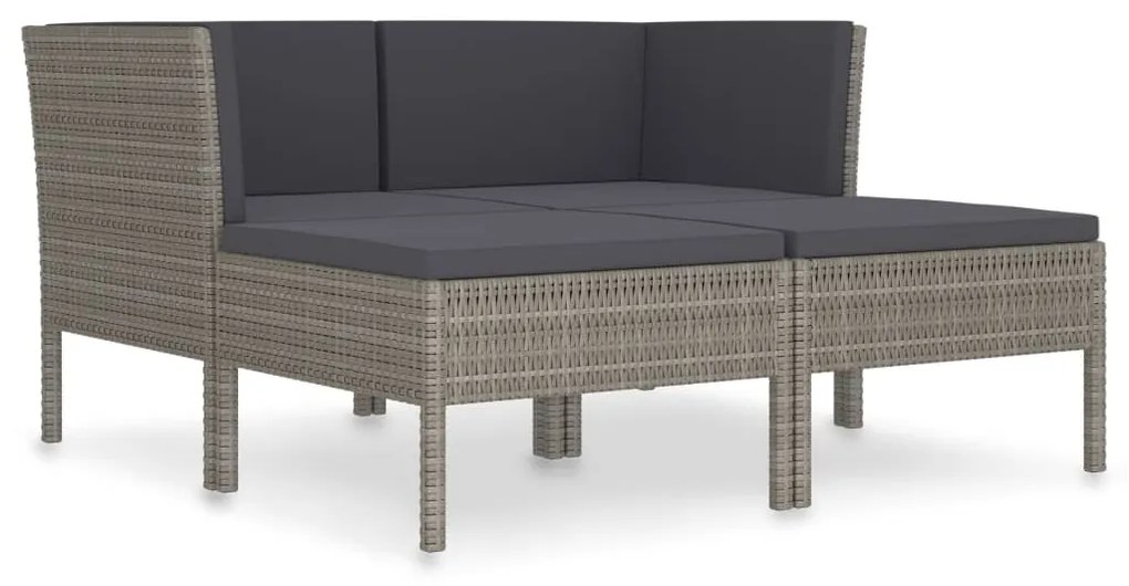 Set Divani da Giardino 4 pz con Cuscini in Polyrattan Grigio