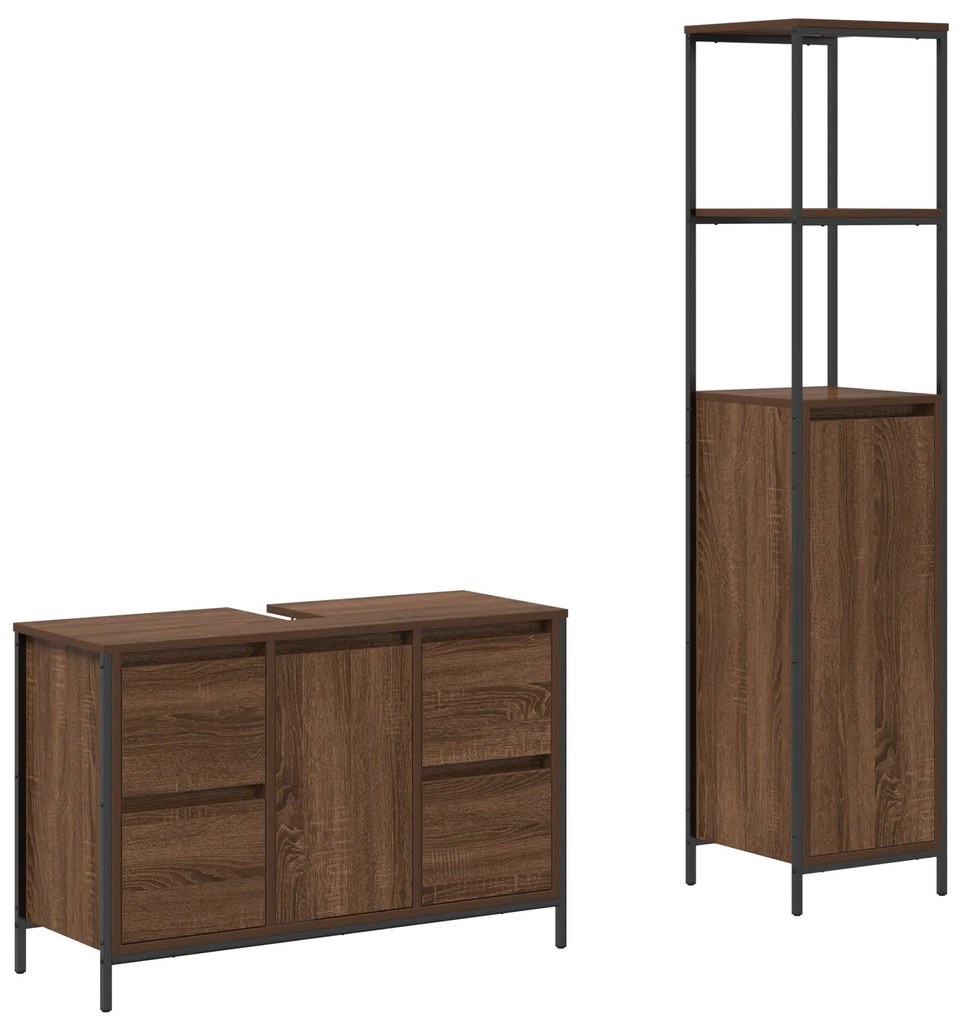 Set di mobili per bagno 2 pezzi in legno ingegnerizzato color noce