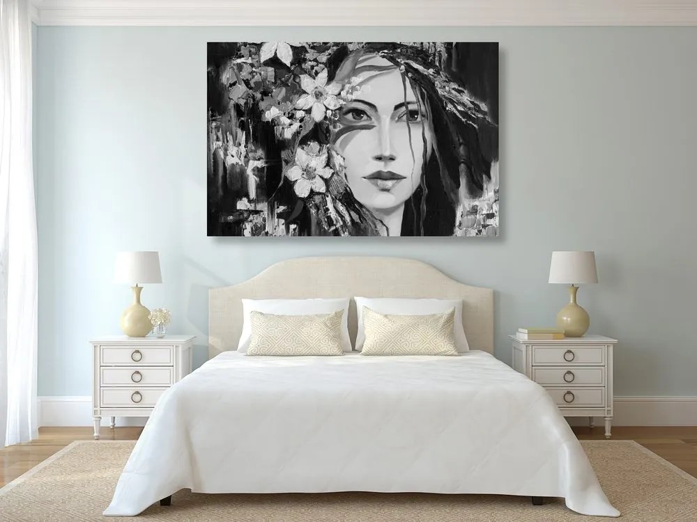 Stampa su tela – Pittura originale di una donna in bianco e nero