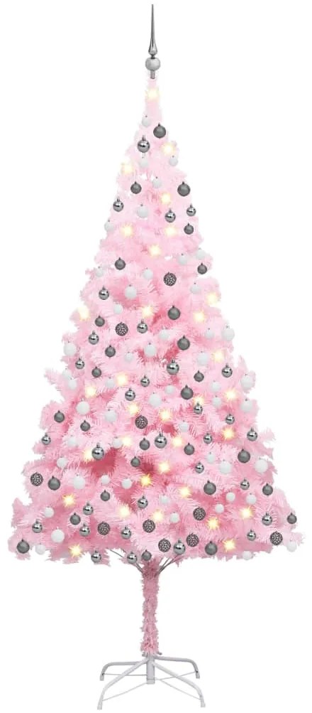 Albero di Natale Preilluminato con Palline Rosa in PVC, Albero di Natale Preilluminato con Palline Rosa 210 cm PVC III