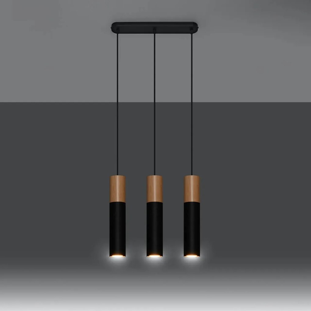 Lampada a Sospensione 3xGU10 PABLO 3 Nera in Legno e Acciaio