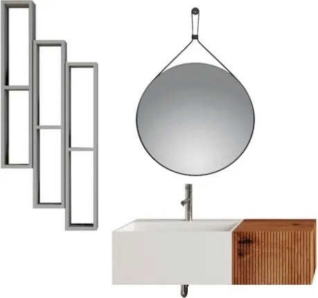 Lavabo sospeso bianco 60 cm con cassetto laterale 40 cm rovere oro e specchio - Itaca