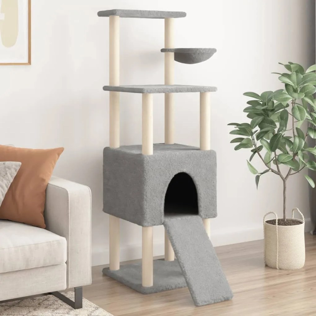 Albero Per Gatti Con Tiragraffi İn Sisal Grigio Chiaro 153 Cm /