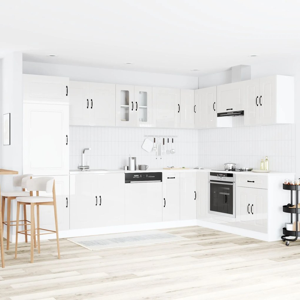 Mobiletto da cucina ""kalmar"" con doppi lavabi in legno ingegnerizzato bianco lucido
