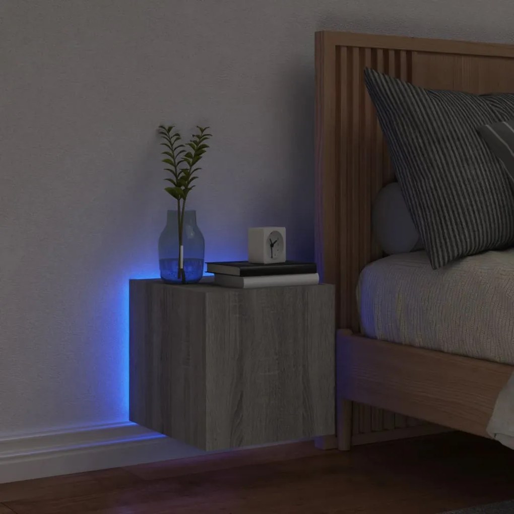 Mobile tv a parete con luci led grigio sonoma 30,5x35x30 cm