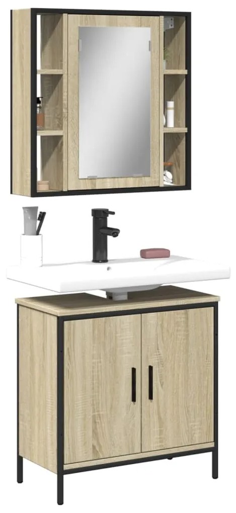 Set Mobili Da Bagno 2 Pz Rovere Sonoma İn Legno Multistrato /