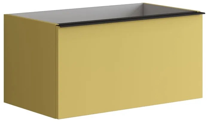 Mobile da bagno sotto lavabo Pixel plain frontale giallo sole e maniglia alluminio nero laccato opaco L 80 x H 40 x P 45.5 cm 1 cassetto, lavabo non incluso