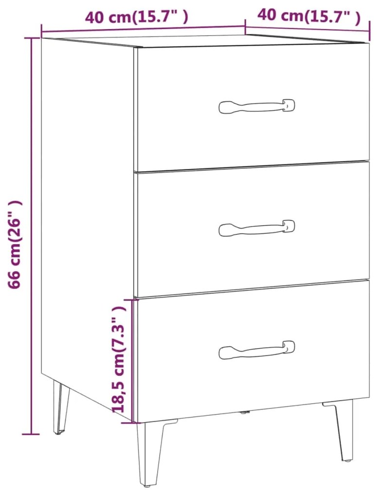 Comodino Bianco 40x40x66 cm in Legno Multistrato