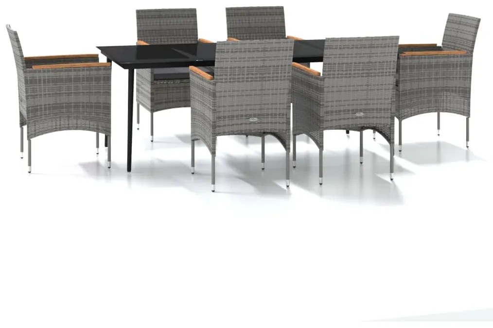 Set da pranzo da giardino 7 pz con cuscini grigio e nero