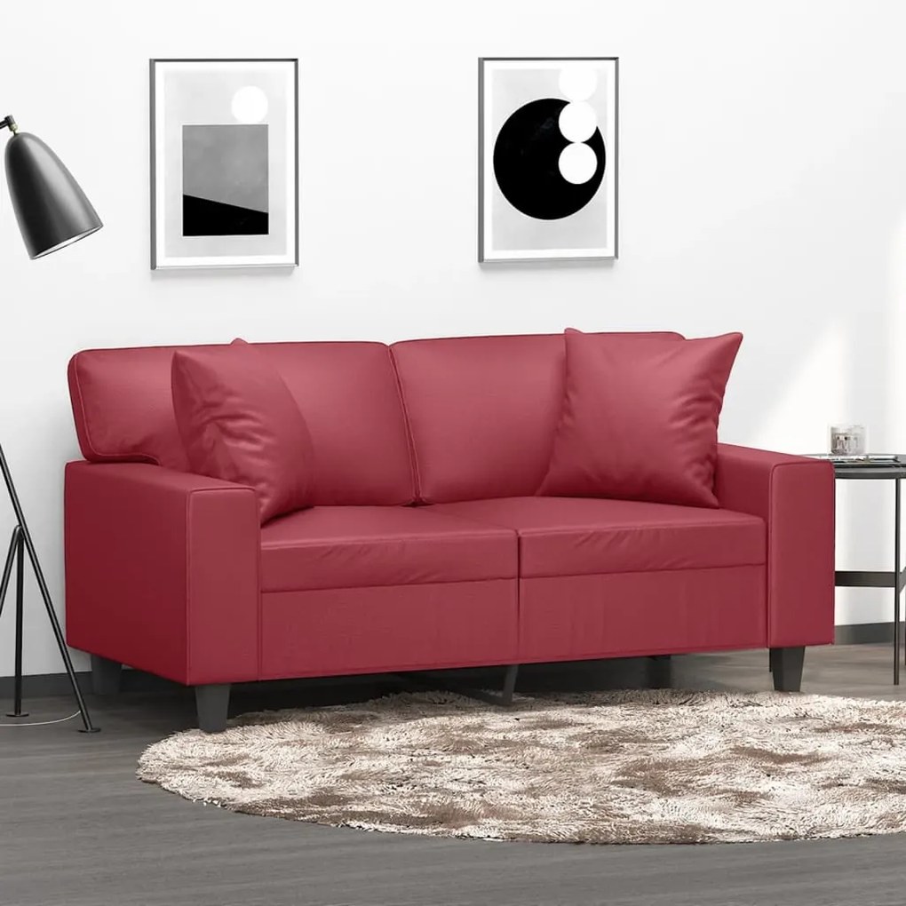 Divano A 2 Posti Con Cuscini Rosso Vino 120 Cm İn Similpelle /