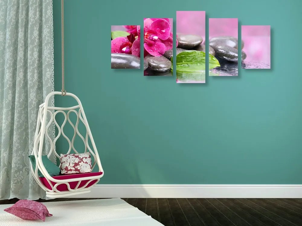 Quadri 5 pezzi – Orchidea con tocco di relax