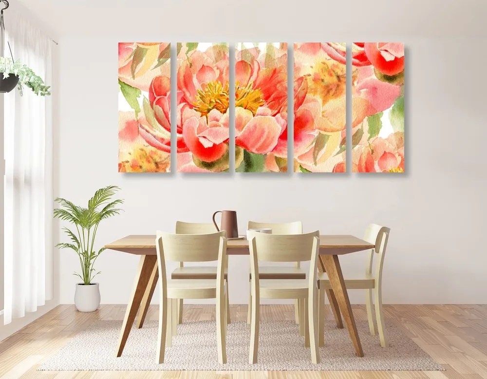 Quadri 5 pezzi – Peonie rosse