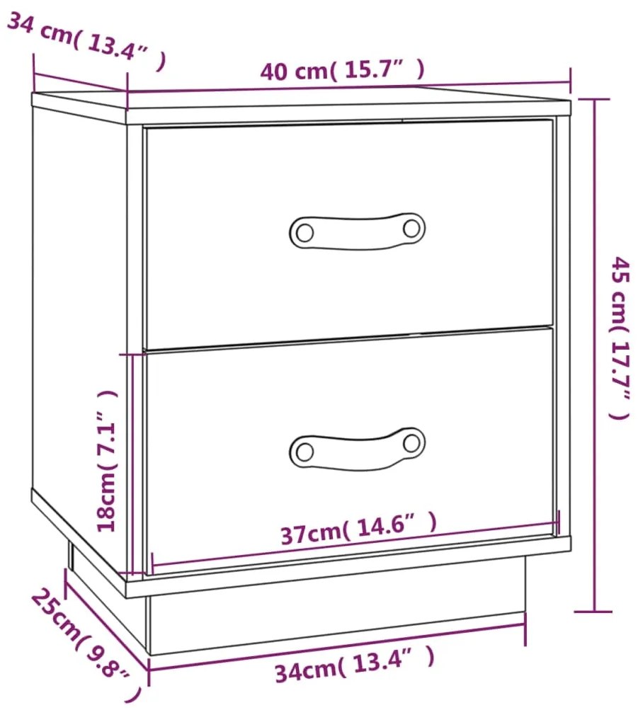 Comodino Grigio 40x34x45 cm in Legno Massello di Pino