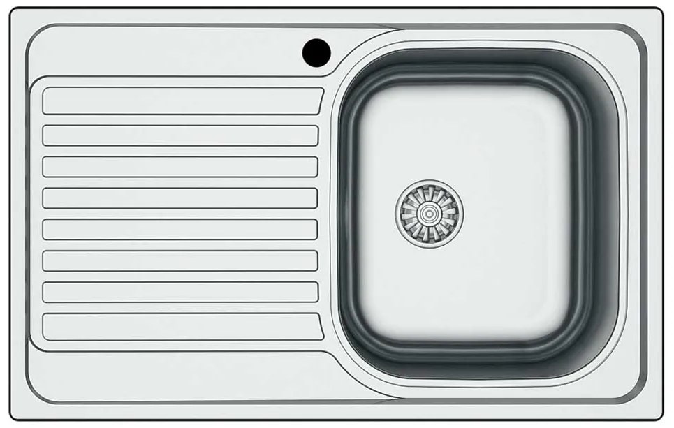 Lavello Inox ad Incasso 79x50, 1 Vasca e Gocciolatoio, Acciaio Satinato