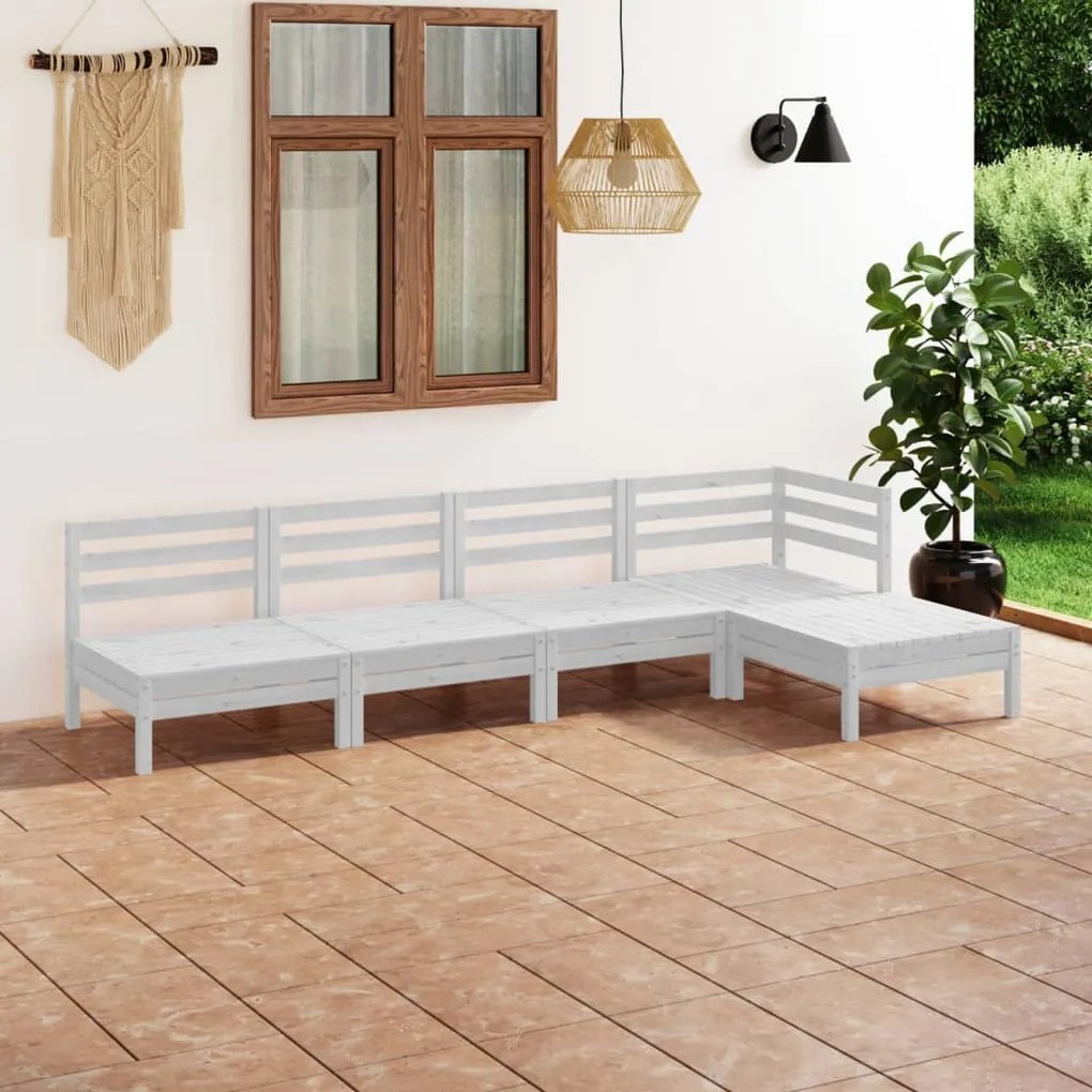 Set salotto da giardino 5 pz in legno massello di pino bianco