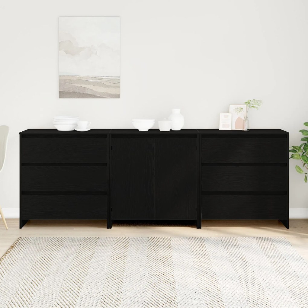 Set di 3 sideboard in legno ingegnerizzato nero
