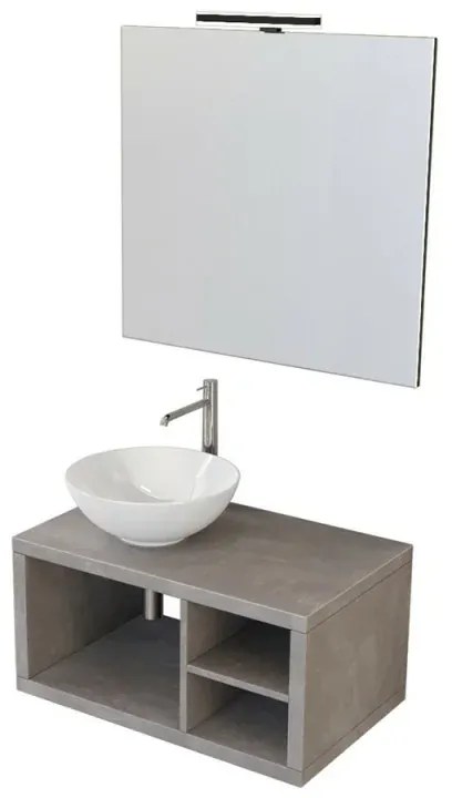 Mobile bagno sospeso 80 cm grigio cemento Master lavabo 40 e specchio