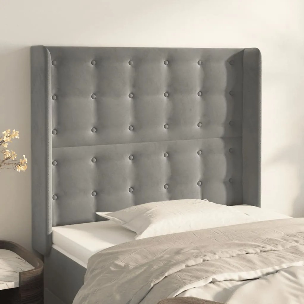 Testiera Ad Orecchio Grigio Chiaro 83x16x118/128 Cm İn Velluto /