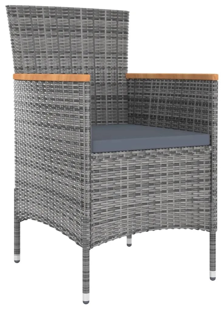 Set da pranzo da esterno 9 pz con cuscini in polyrattan grigio