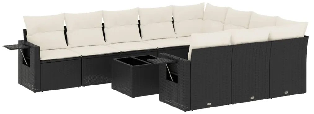 Set divani da giardino 11 pz con cuscini in polyrattan nero