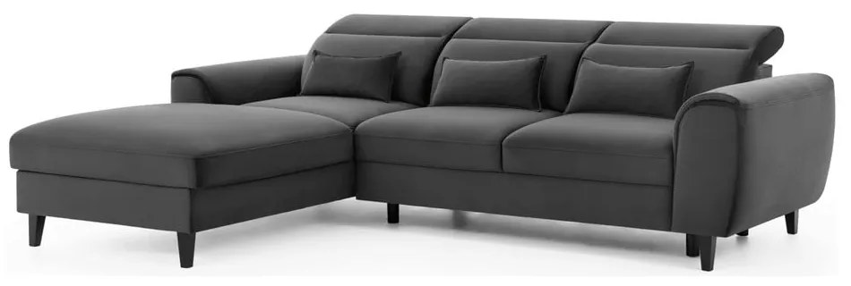 Divano angolare grigio scuro allungabile/con contenitore (con penisola a sinistra/con chaise lounge) e rivestimento in velluto Foble – ELTAP