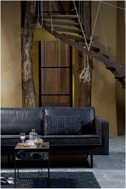 Divano nero con rivestimento in finta pelle 190 cm Rodeo – WOOOD