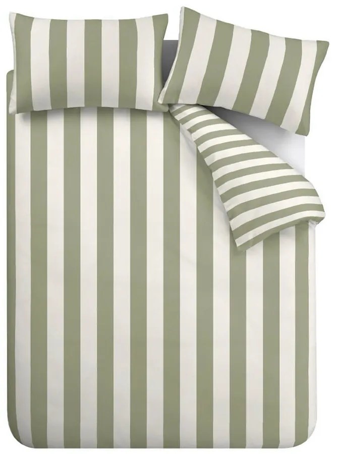 Biancheria da letto matrimoniale verde e crema estesa 230x220 cm Cove Stripe - Catherine Lansfield